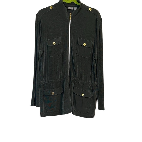 Chicos Liquid Knit Jacket XL Green Resort Military Neutral Minimalist Old Money - Picture 1 of 13